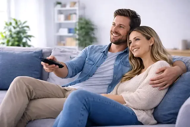 An older film playing on a large living-room television